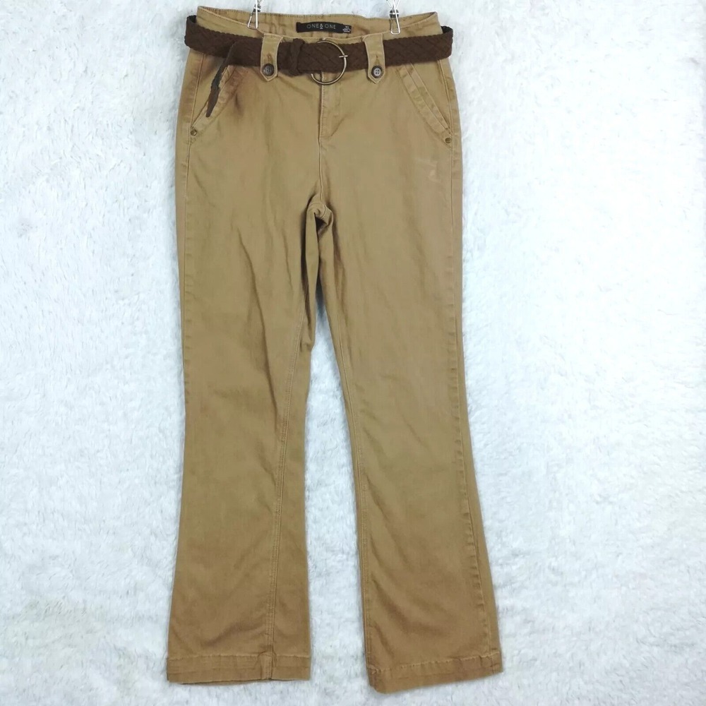 One 5 One Womens Pants Chino Boot Cut Camel Brown Belted Mid Rise Casual‎ 10